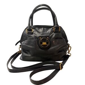 Elliott Lucca Black Leather Satchel Crossbody Gold‎ Hardware